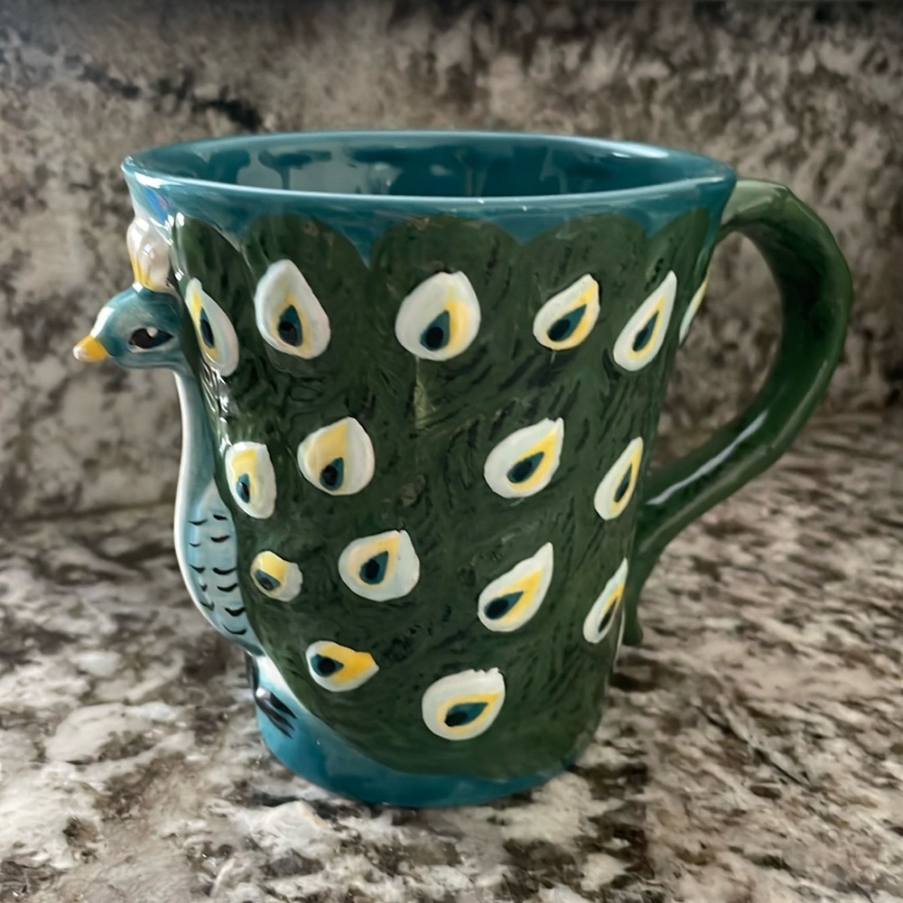 Pier 1 peacock mug